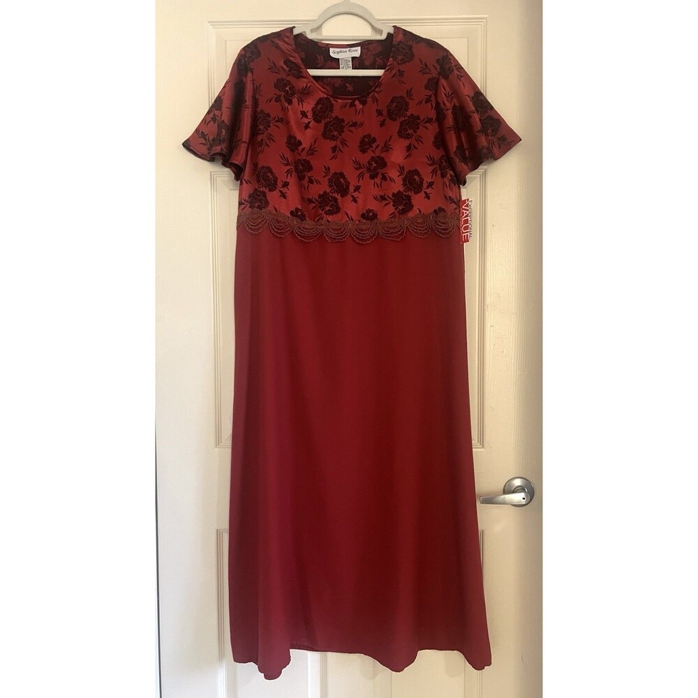 VTG 90s Sophia Rose Sears Dress NWT 18 fits Sz 14 Burgundy Floral Jacquard Maxi